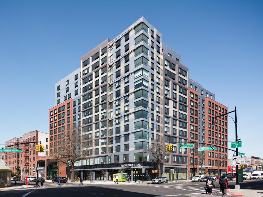 Photogaph of newly constructed Caton Flats building in Flatbush