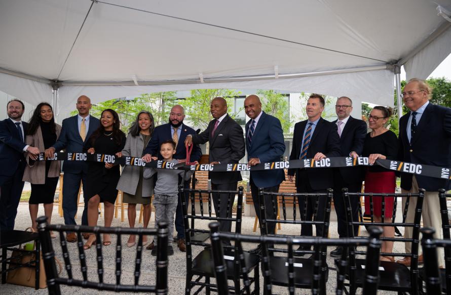 Mayor Adams and project partners at the Ribbon Cutting Ceremony of Spofford 