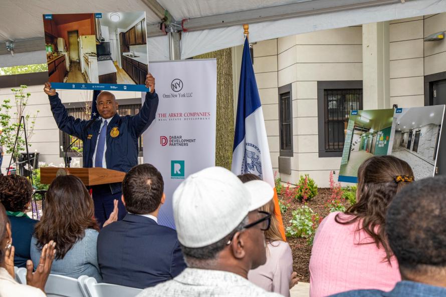 Mayor Adams at the NYCHA Bundle ribbon cutting event 