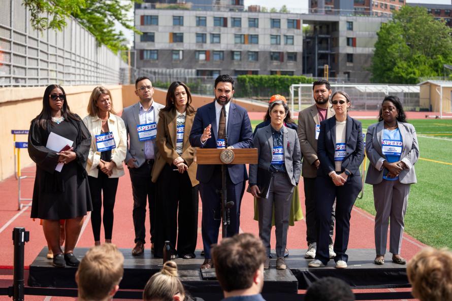 Mayor Zohran Kwame Mamdani, Deputy Mayor Leila Bozorg and Deputy Mayor Julia Kerson release the Streamlining Procedures to Expedite Equitable Development (“SPEED”) report, a sweeping set of reforms to deliver affordable housing faster across New York City. University Heights Preparatory School, Bronx.