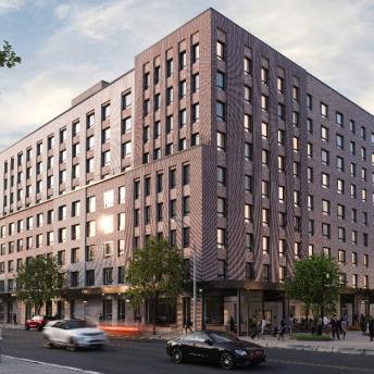 Rendering of BACA affordable housing, building. By Aufgang Architects